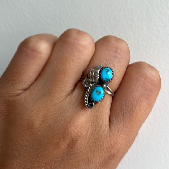 Vintage sterling silver double turquoise ring - Picture 3 of 7